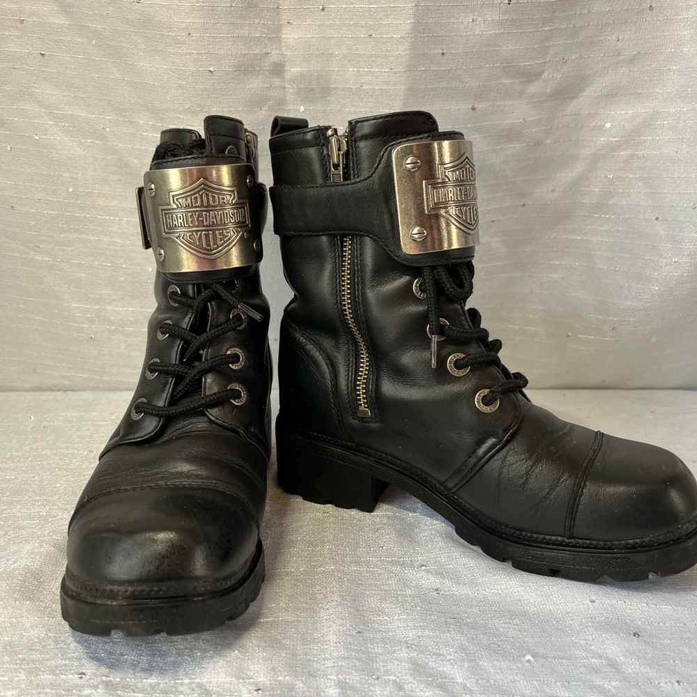 Vintage Harley Davidson Biker Motorcycle Boots Black Womens Size 5.5 Grunge Punk